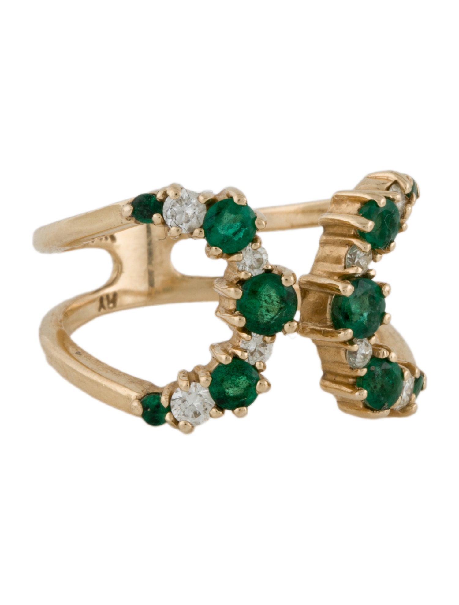 Ring 14K Emerald & Diamond Negative Space Band