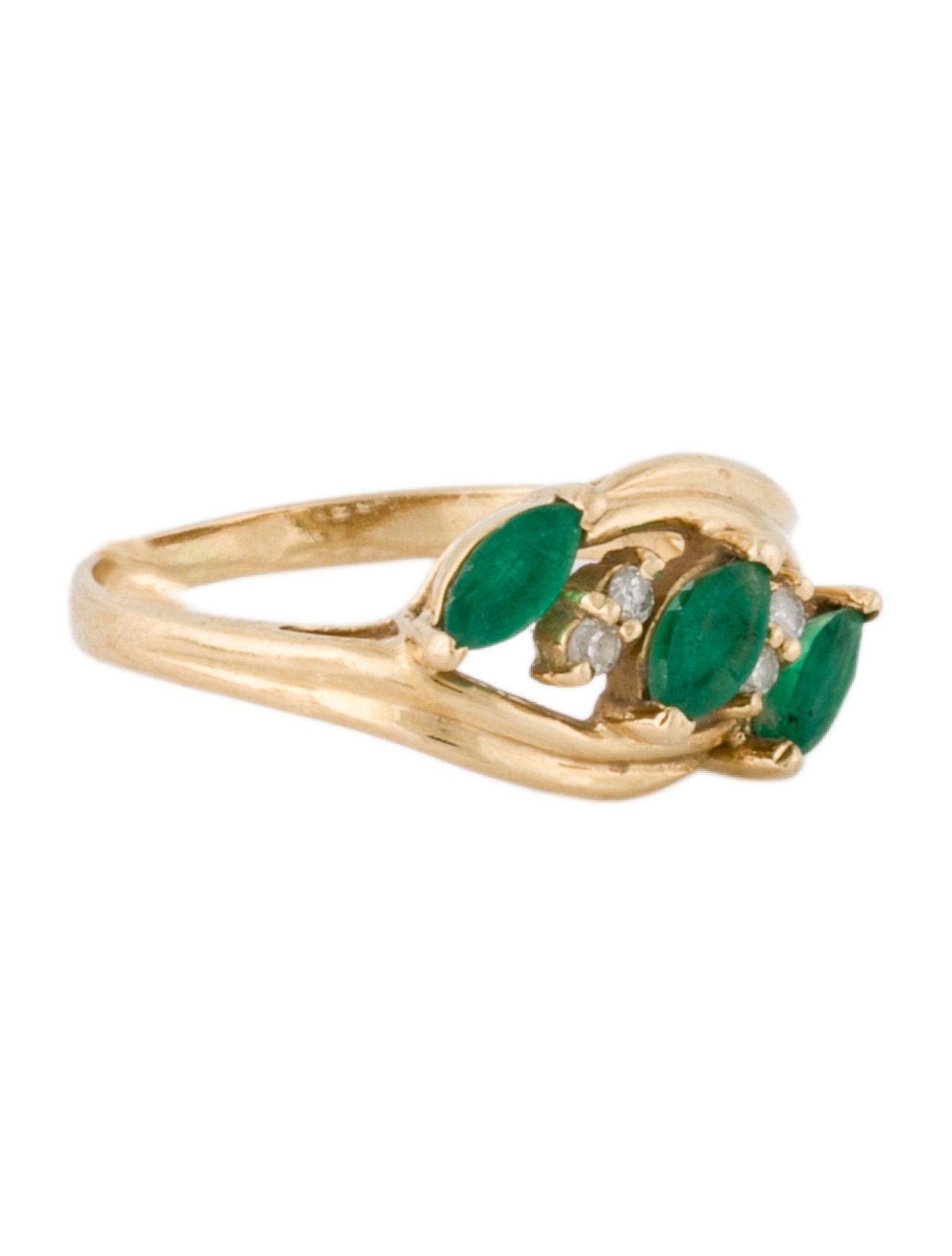 Ring 14K Emerald & Diamond Cocktail Ring