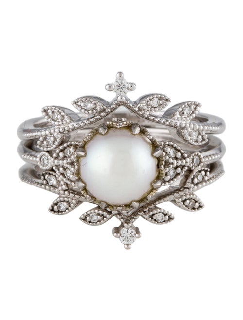 Ring Michellia 14K Pearl & Diamond Engagement Ring Set of 3