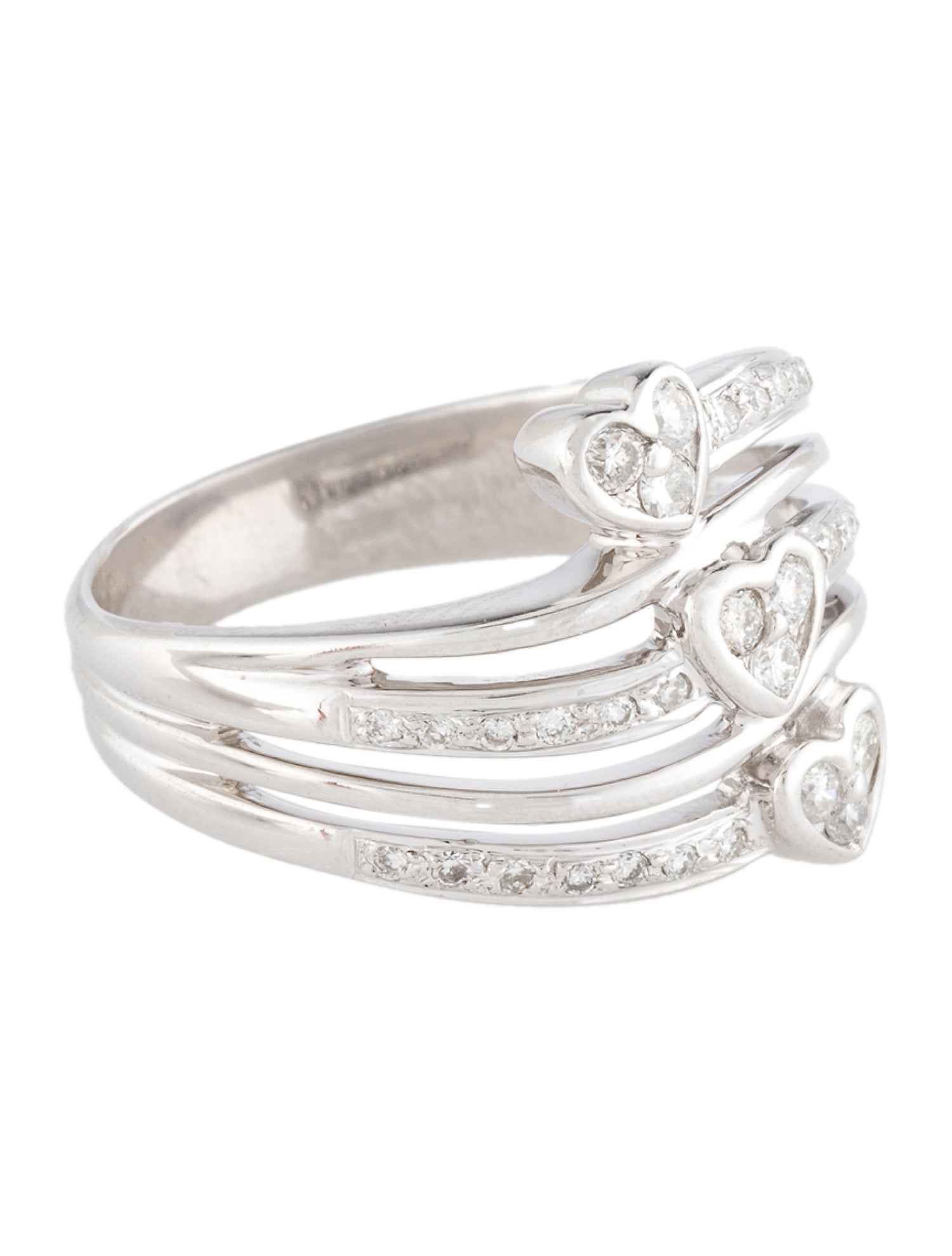 Ring 18K Diamond Heart Triple Strand Band