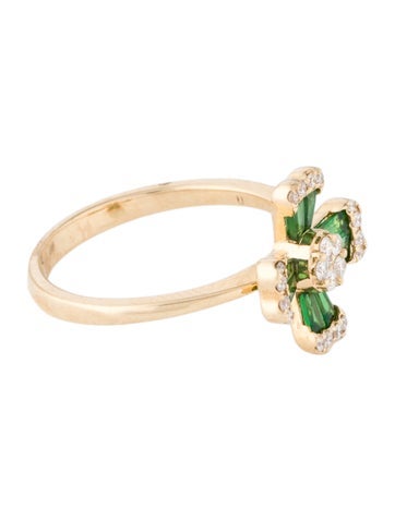 Ring Cocktail 14K Tsavorite Garnet & Diamond Flower 6.5