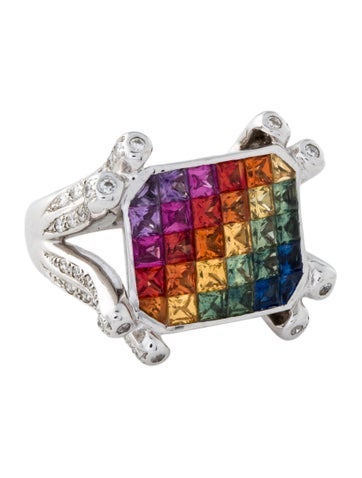 Ring Cocktail 18K Sapphire & Diamond 6.5