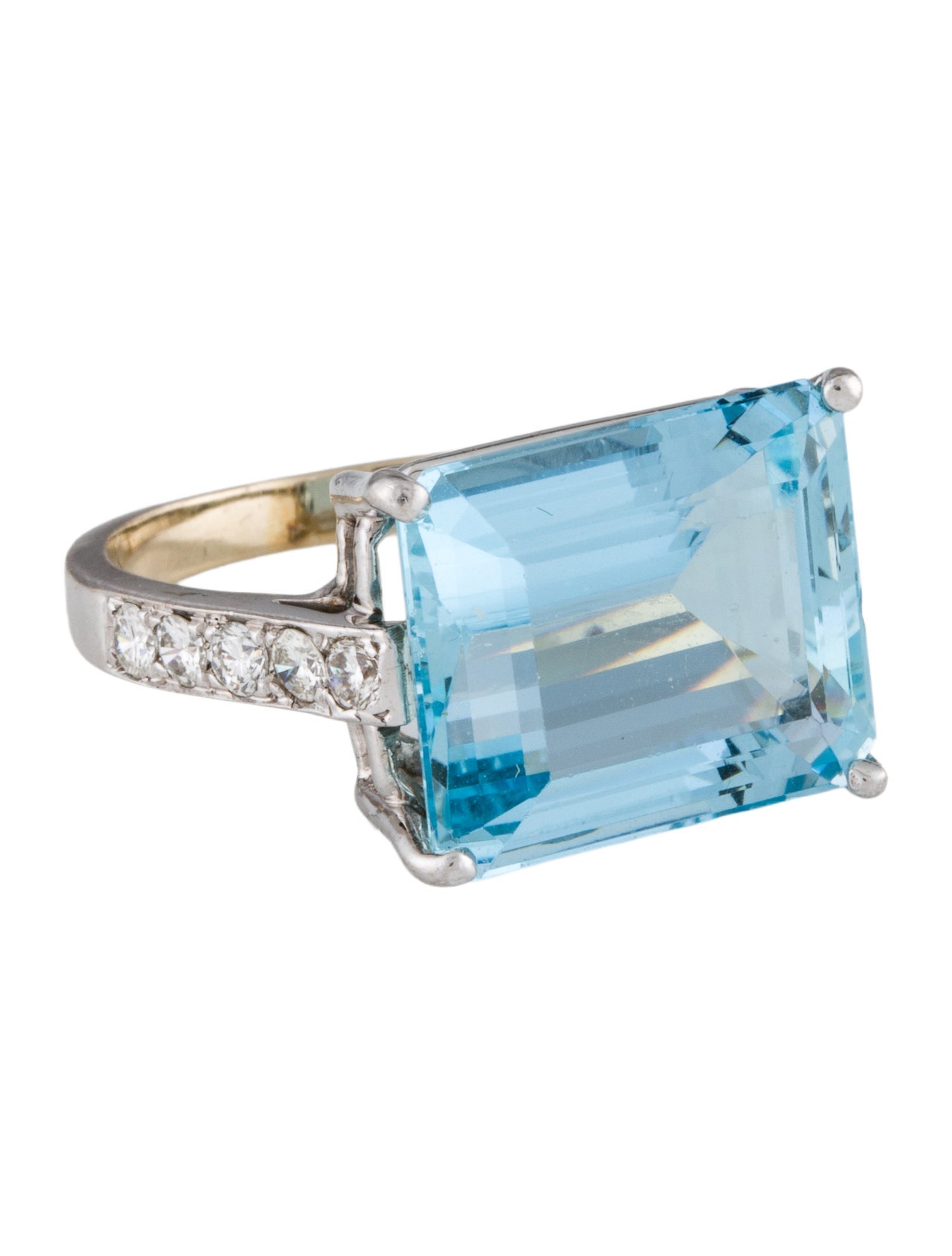 Ring Rhodium Plated 14K White Gold Aquamarine & Diamond Cocktail Ring