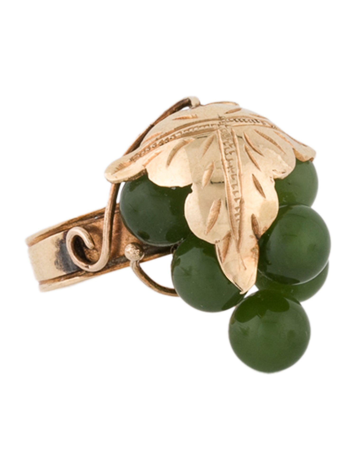 Ring Vintage 14K Nephrite Bead Cluster Grape Bunch Ring