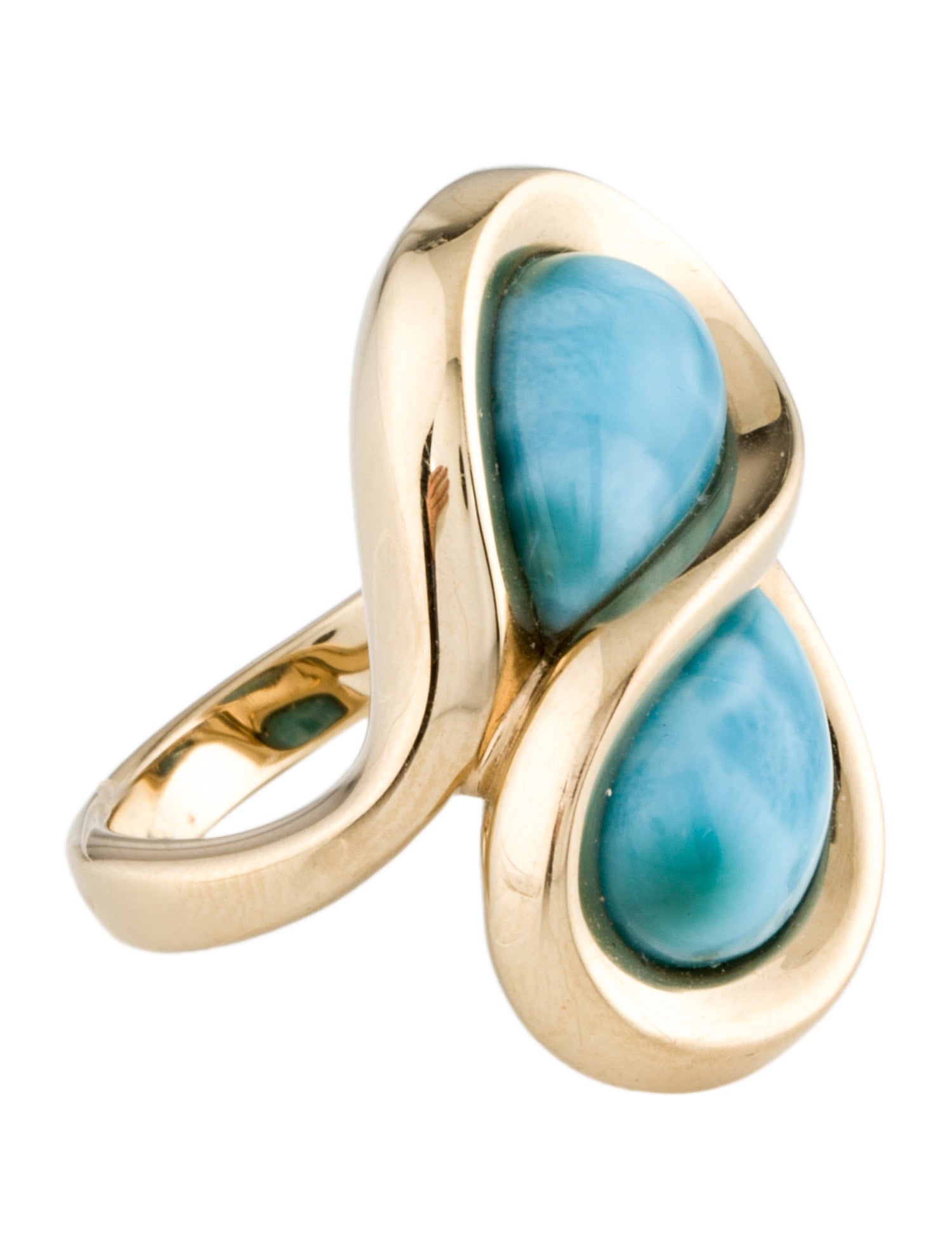 Ring 14K 7.58ctw Larimar Two-Stone Cocktail Ring