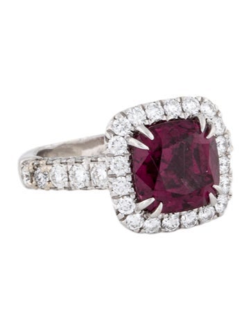 Ring Engagement 18K Rhodolite & Diamond Halo 5.75