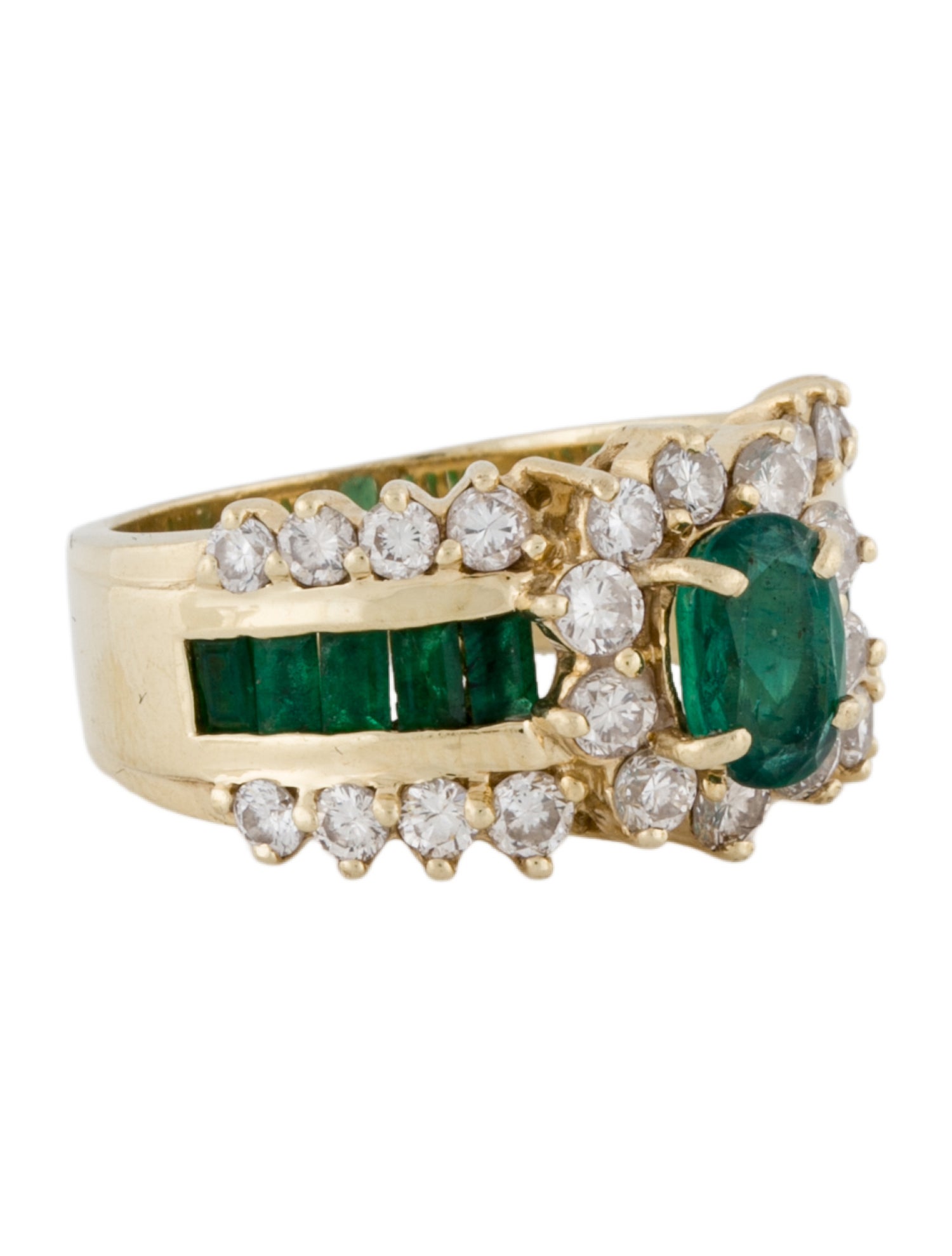 Ring 14K Emerald & Diamond Cocktail