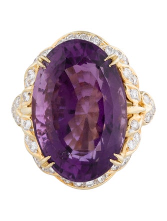 Ring 18K 20.44ct Amethyst & Diamond Cocktail Ring