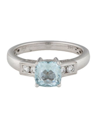 Ring 14K 1.00ct Aquamarine & Diamond Cocktail Ring
