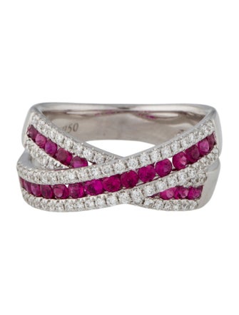 Ring 18K Ruby & Diamond Crossover Band