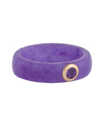 Ring 14K Dyed Jadeite & Amethyst Band