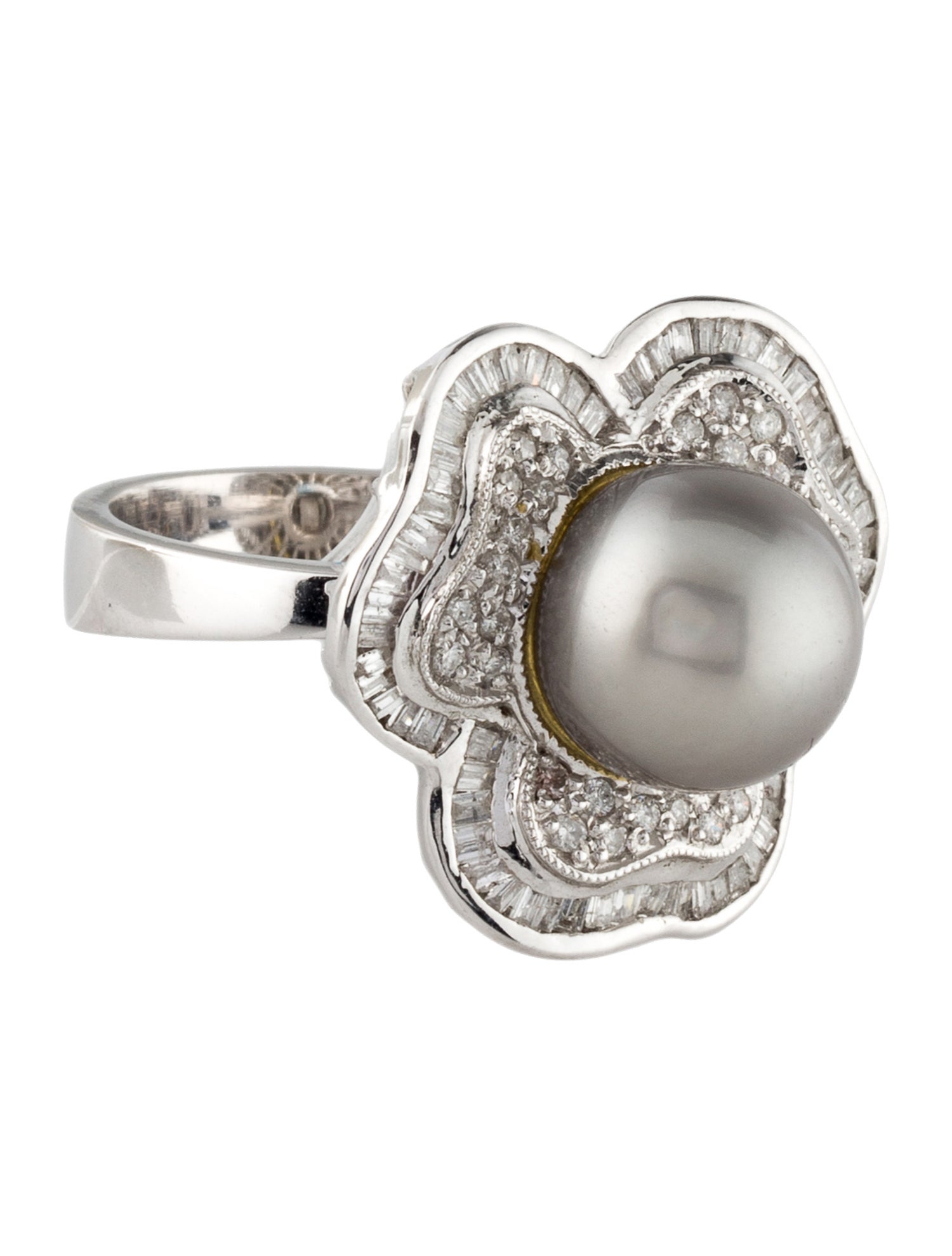 Ring 14K Pearl & Diamond Flower Cocktail Ring