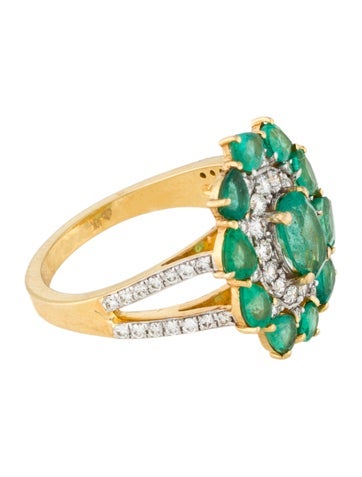 Ring Cocktail 18K 2.06ctw Emerald & Diamond Floral 6.25