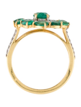 Ring 18K 2.06ctw Emerald & Diamond Floral Cocktail Ring