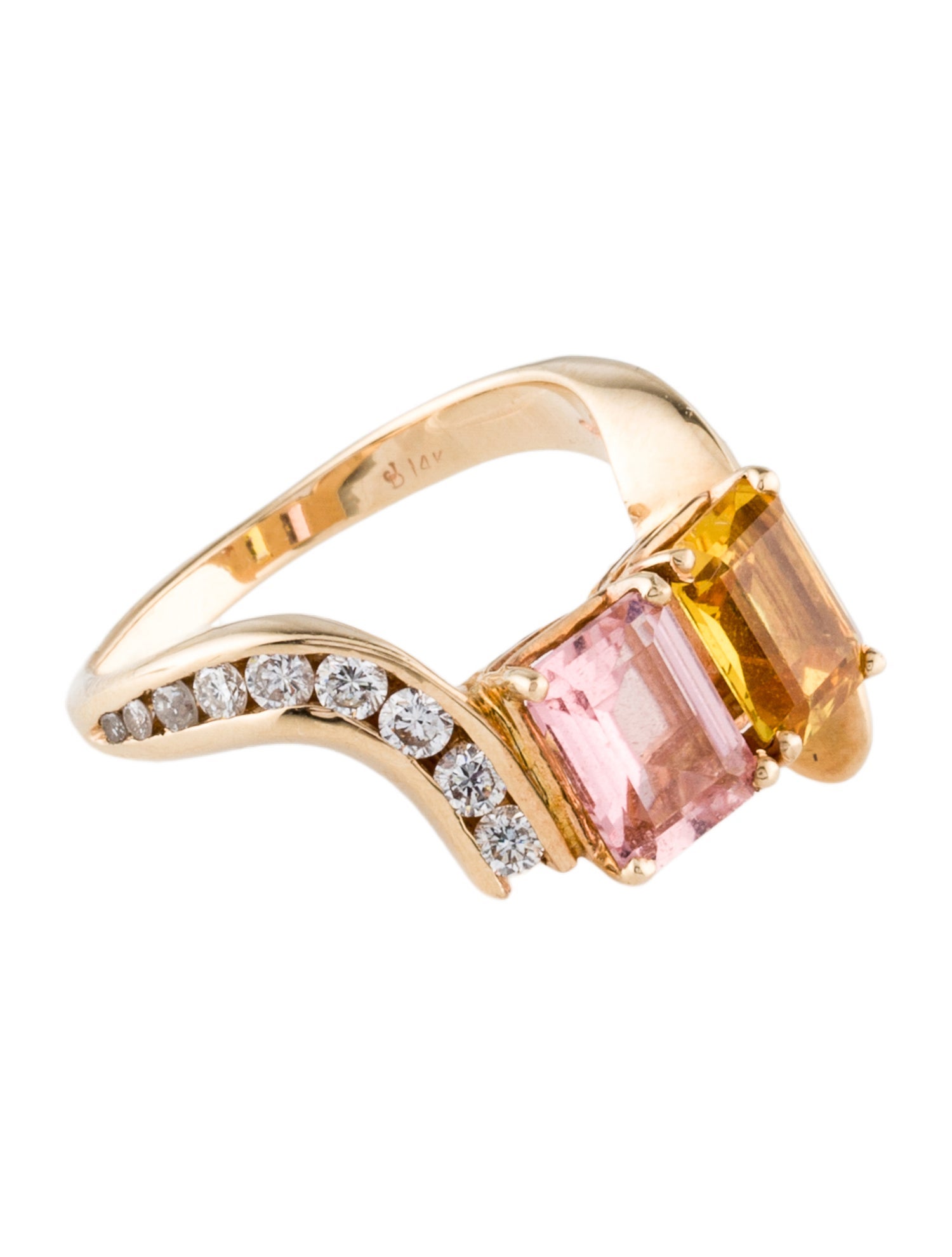 Ring 14K 1.92ct Sapphire, Tourmaline & Diamond Cocktail Ring