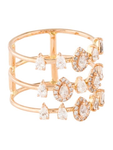 Ring Band 18K Diamond Triple Row Brand 6.75