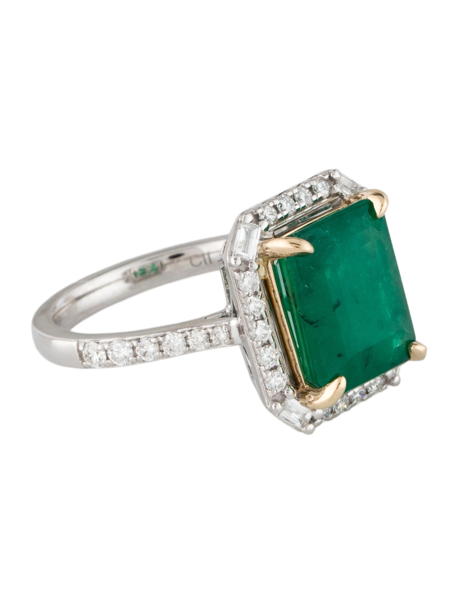 Ring 14K 4.45ct Emerald & Diamond Cocktail Ring