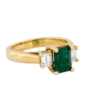 Ring Cocktail Bailey, Banks & Biddle 18K Emerald Diamond Three-Stone 4