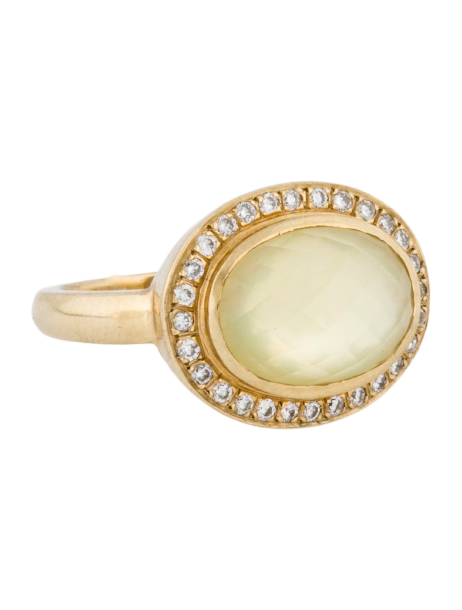 Ring 14K Mother of Pearl & Quartz Doublet Diamond Cocktail Ring