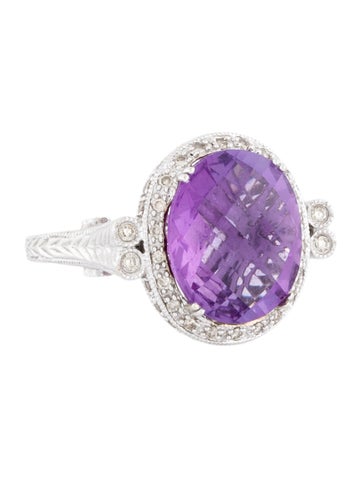 Ring Cocktail 14K Amethyst & Diamond 6.75