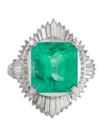 Ring Platinum 6.87ct Emerald & Diamond Cocktail Ring