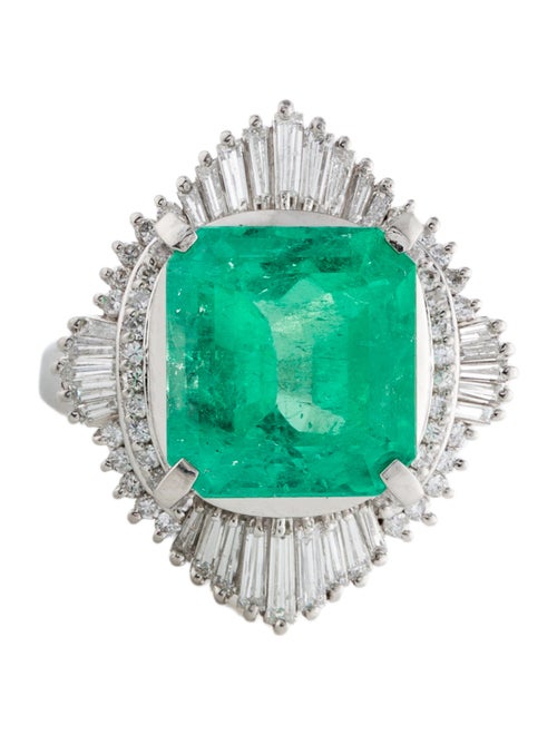 Ring Platinum 6.87ct Emerald & Diamond Cocktail Ring