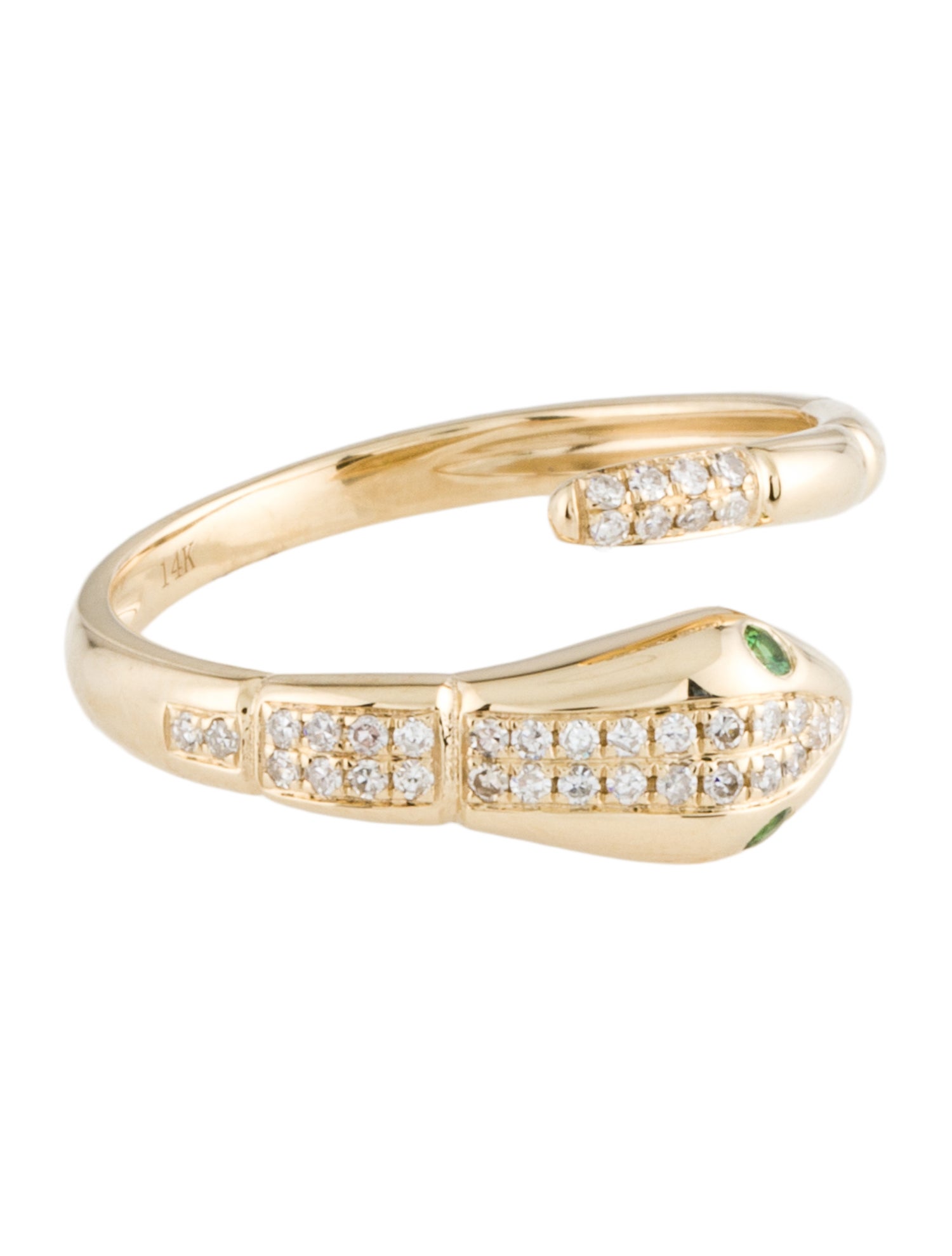 Ring 14K Diamond & Tsavorite Garnet Snake Bypass Band Ring w/ Tags