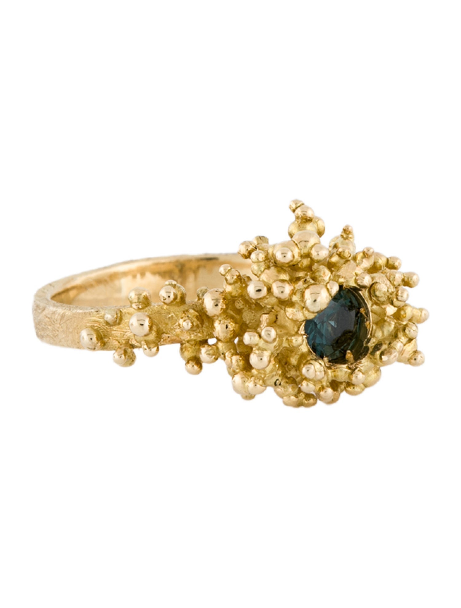 Ring 18K Teal Sapphire Cast Bubbles