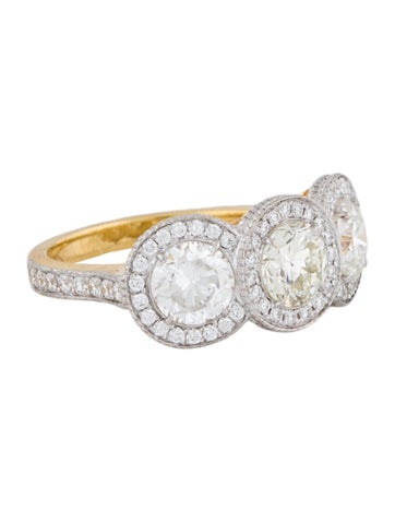 Ring Cocktail 18K 2.21ctw Diamond 3-Stone Halo 4.75