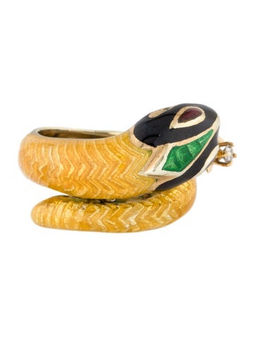 Ring Band 14K Diamond & Enamel Snake 4.75