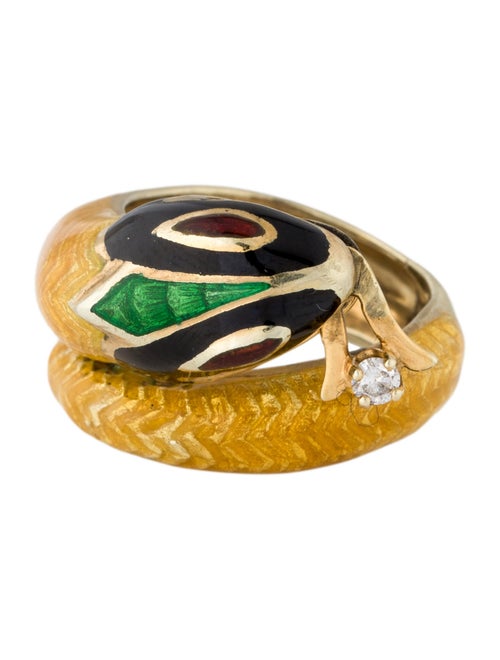 Ring 14K Diamond & Enamel Snake Band Ring