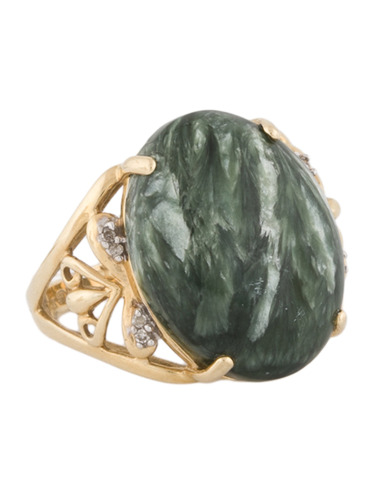 Ring 14K Seraphinite & Diamond Cocktail Ring