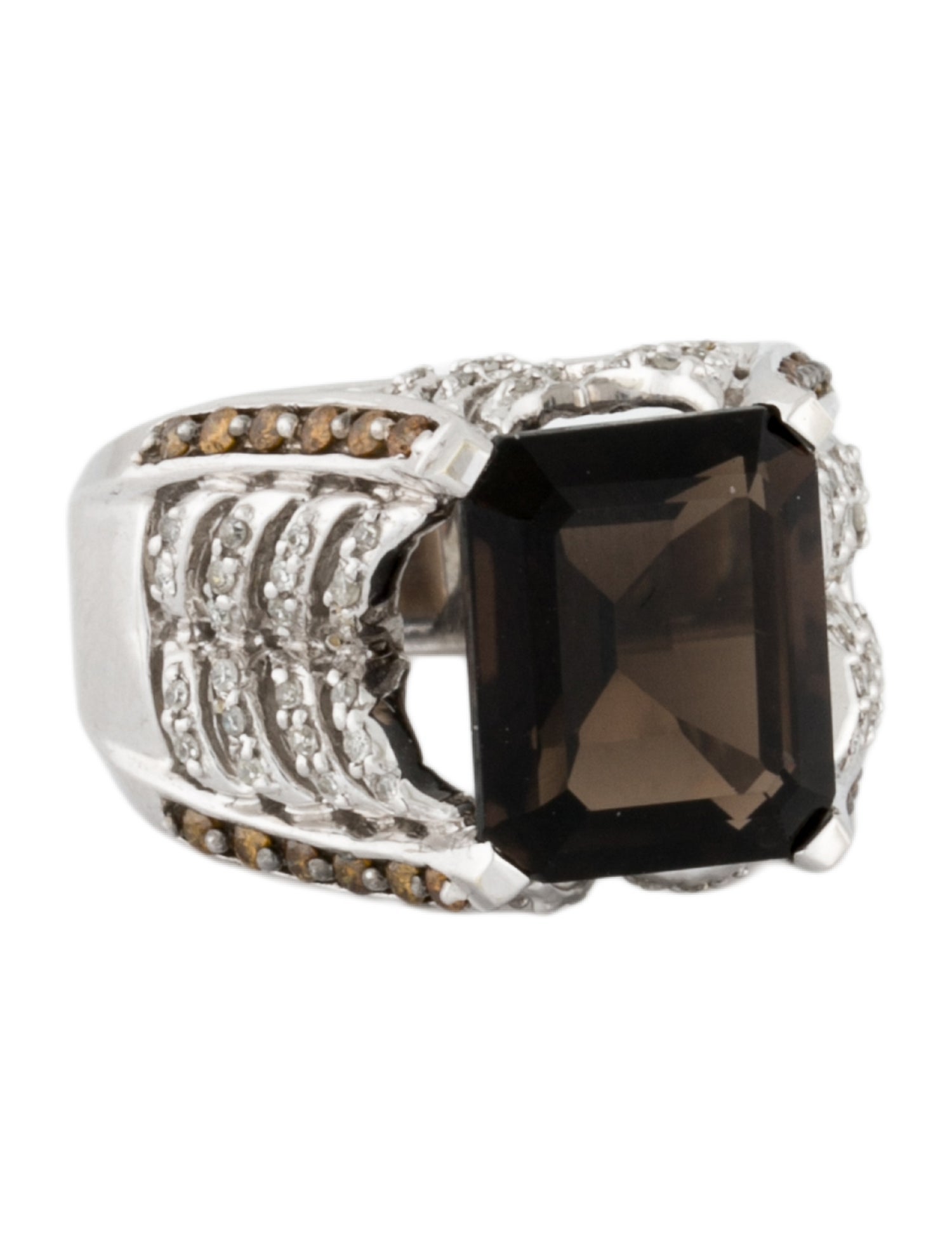 Ring 14K 5.60ct Smoky Quartz & Diamond Cocktail Ring