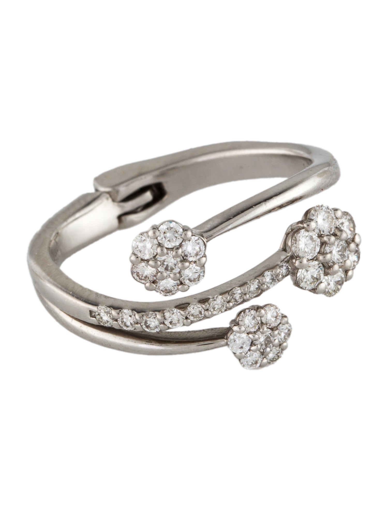 Ring Platinum Diamond Hinged Flower Cocktail