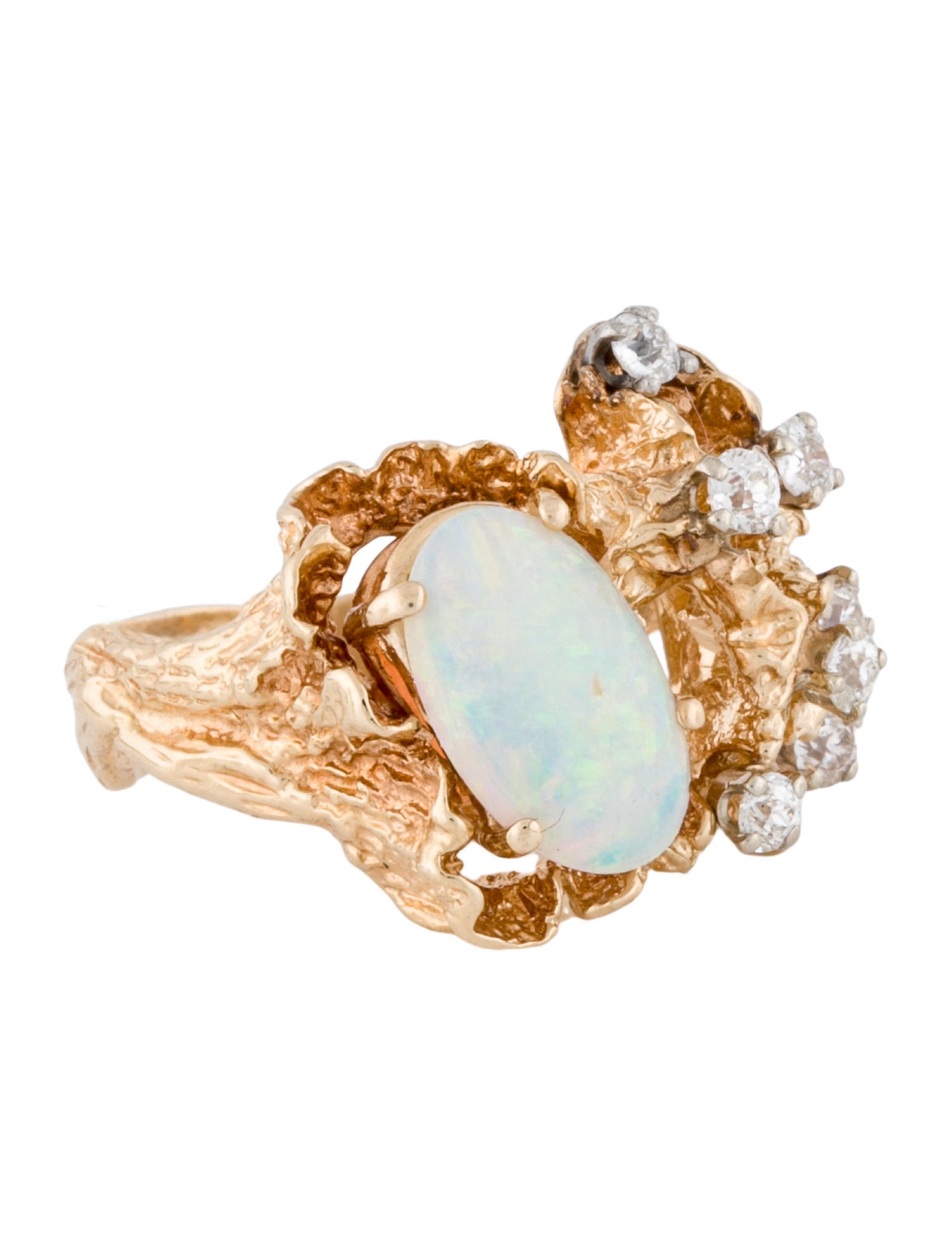 Ring 14K Opal & Diamond Cocktail Ring