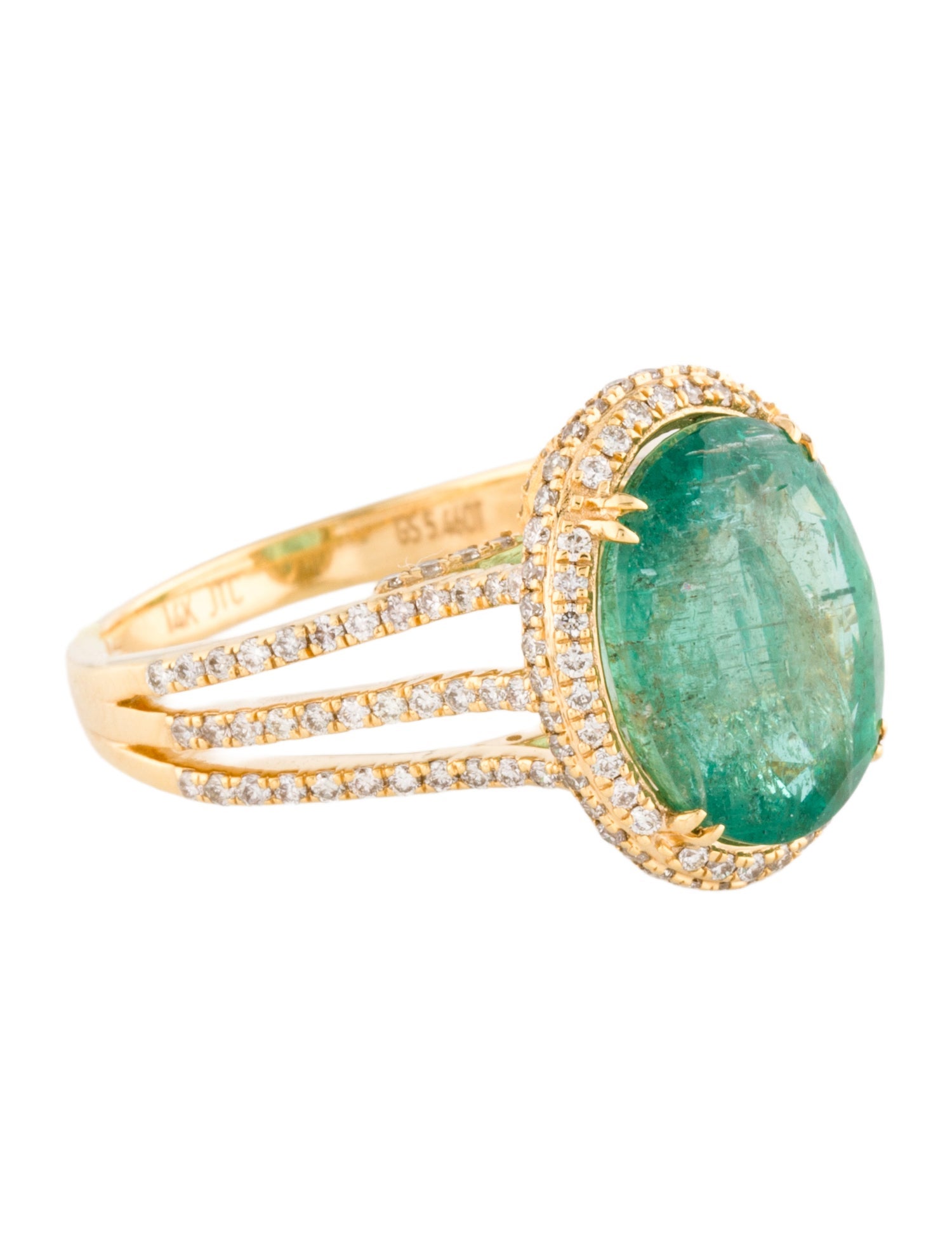 Ring 14K 5.46ct Emerald & Diamond Cocktail Ring