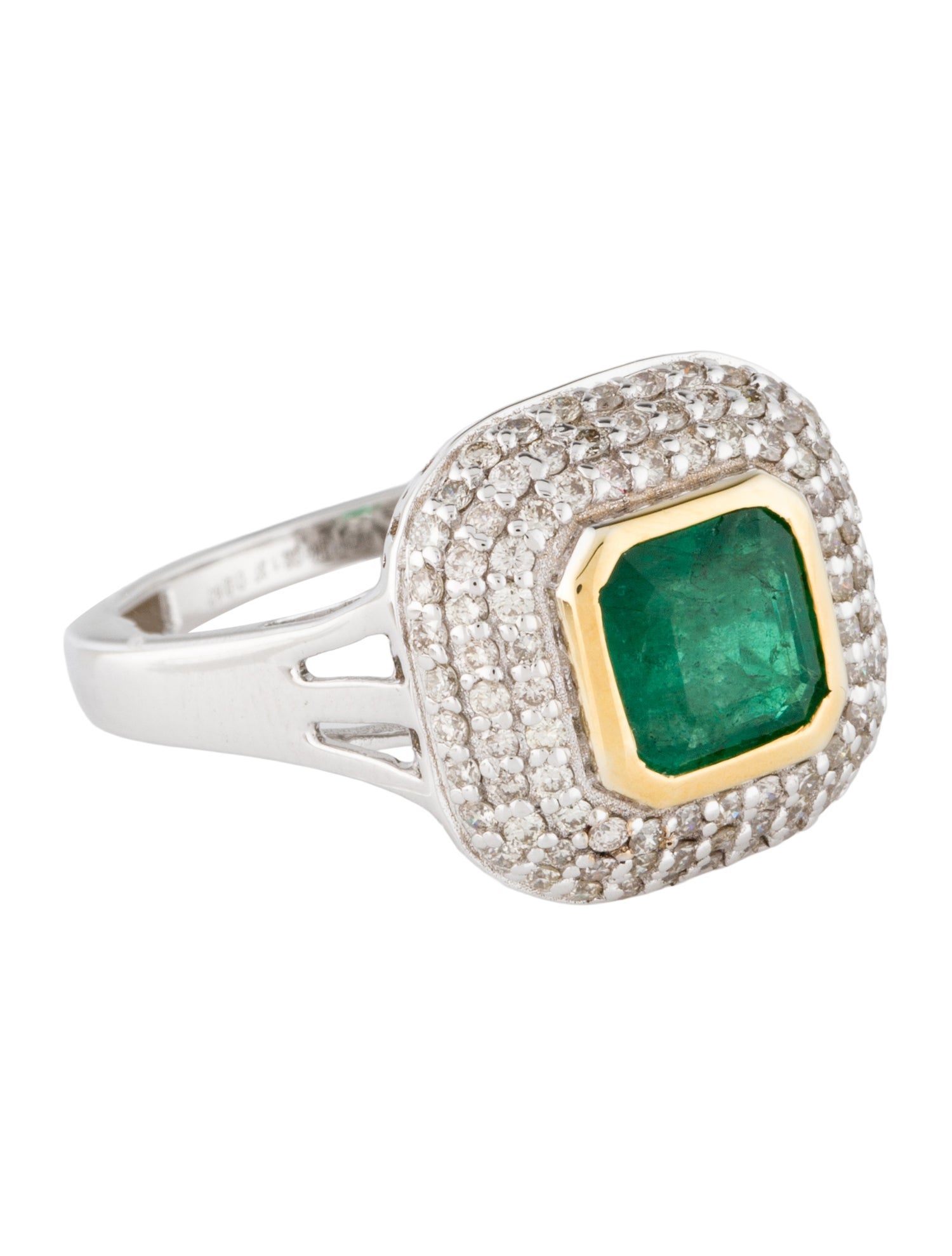 Ring 14K 1.09ct Emerald & Diamond Cocktail Ring