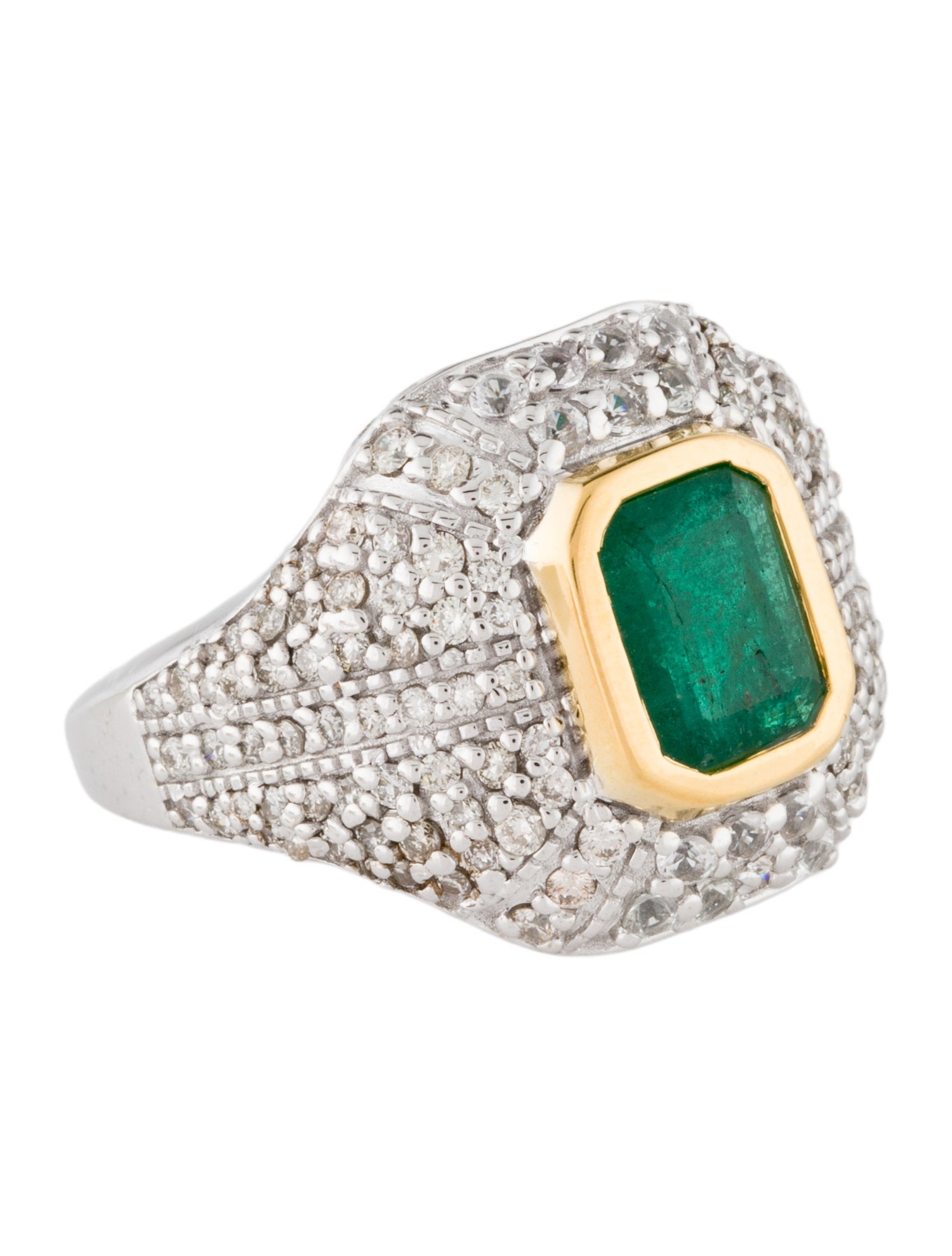 Ring 14K 1.57ct Emerald & Diamond Cocktail Ring