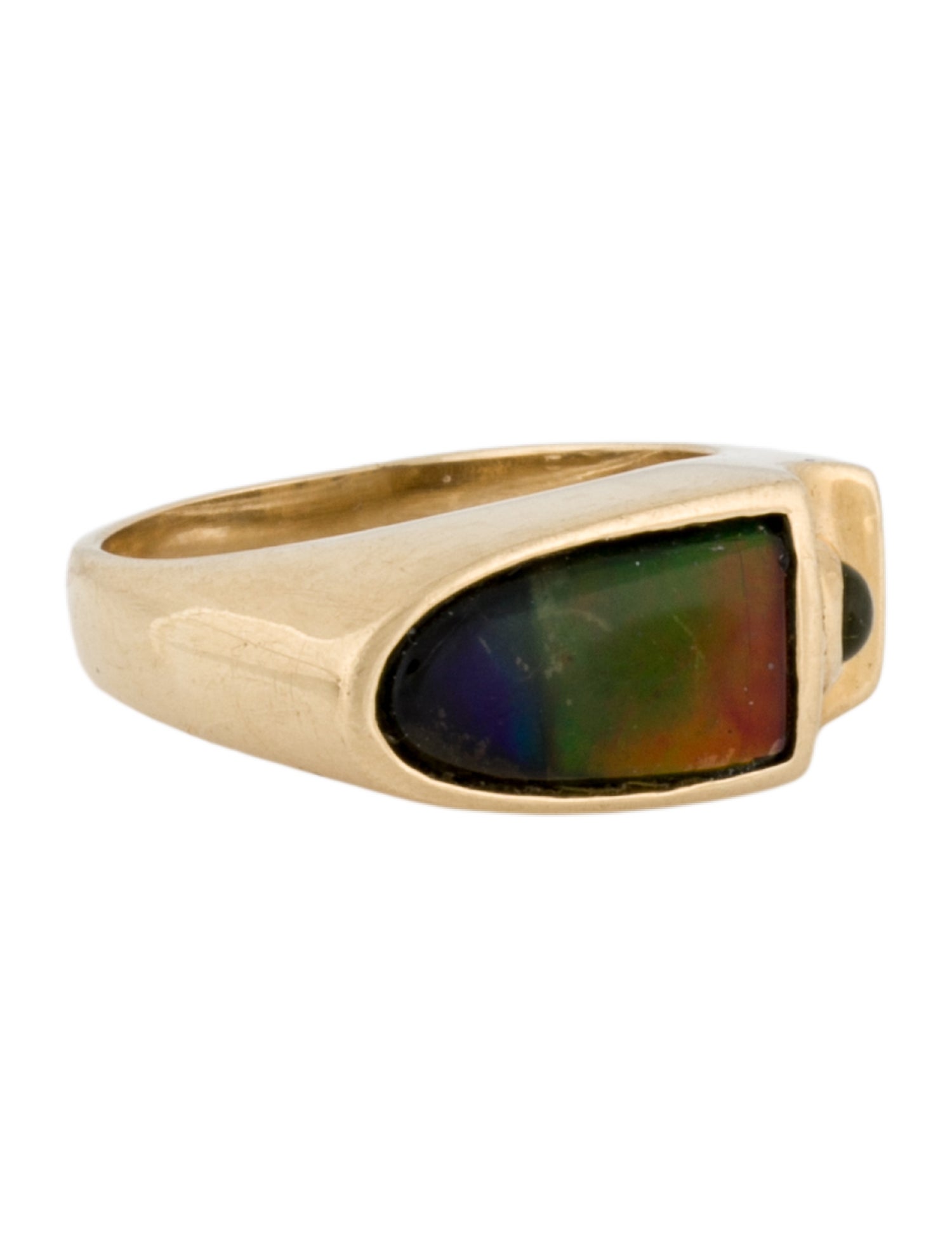 Ring 14K Ammolite Quartz Doublet & Tourmaline Ring