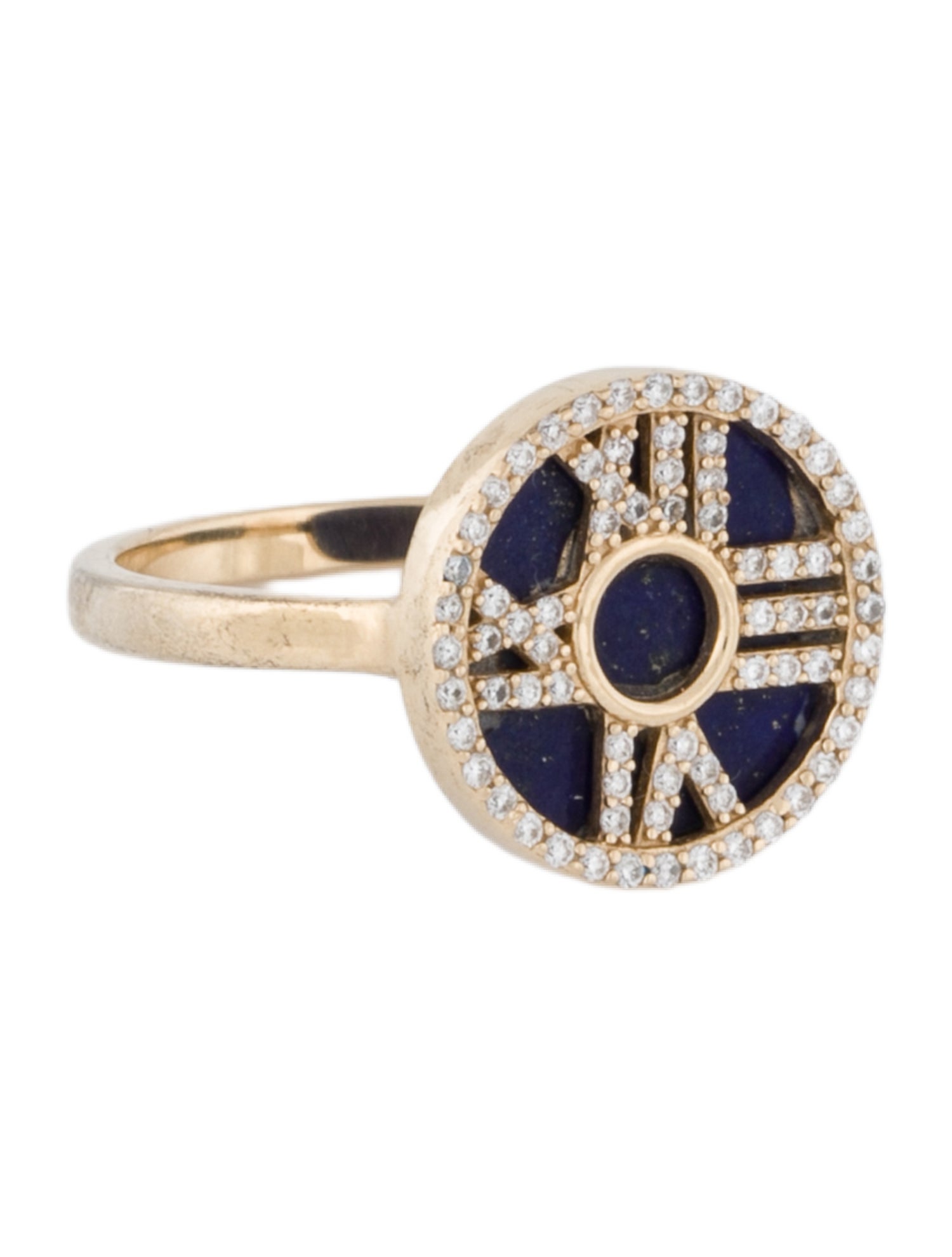 Ring 14K Diamond & Lapis Lazuli Clock Cocktail Ring