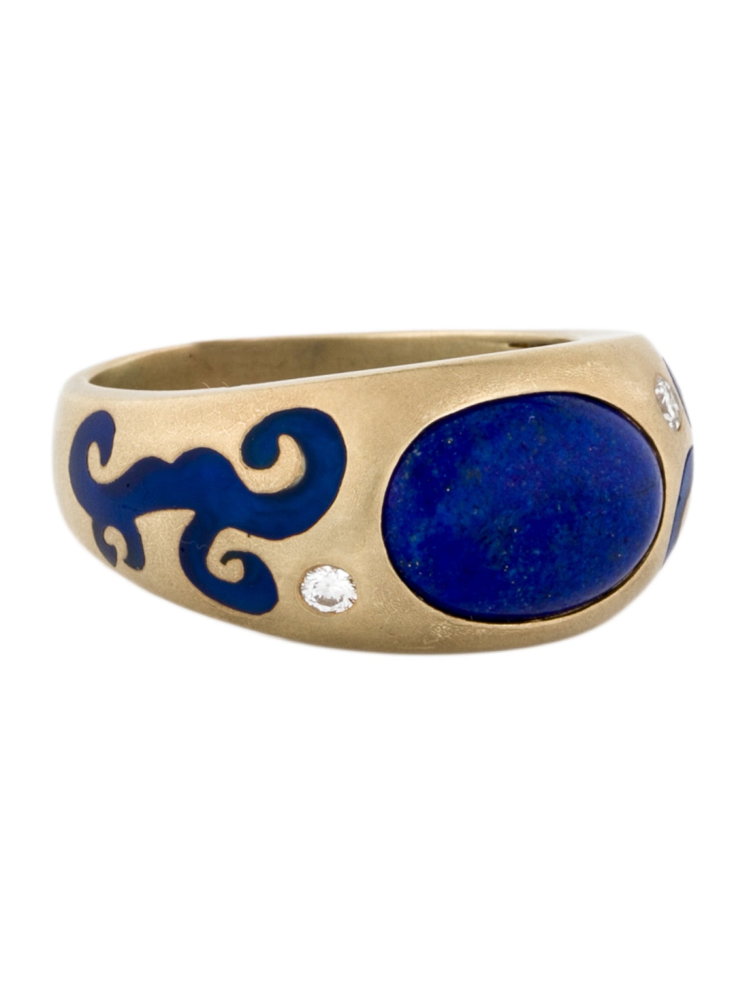 Ring 14K Diamond-Accented Lapis & Enamel Band