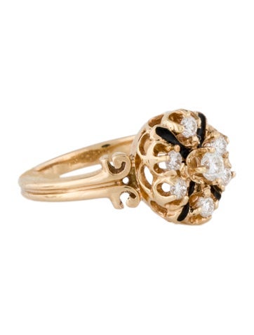 Ring Cocktail 14K Diamond & Enamel 4.75