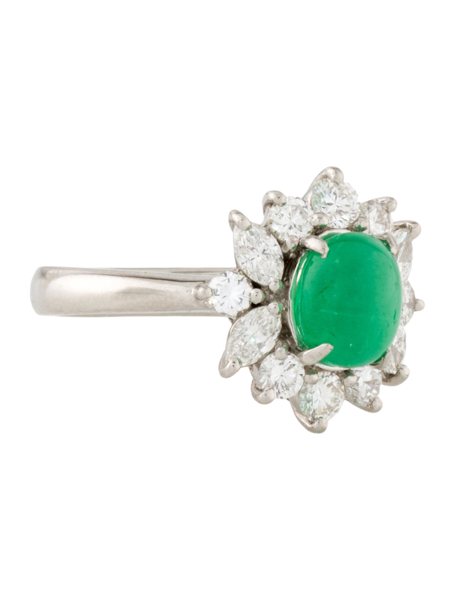 Ring Platinum 1.56ct Cat's Eye Emerald & Diamond Halo Ring