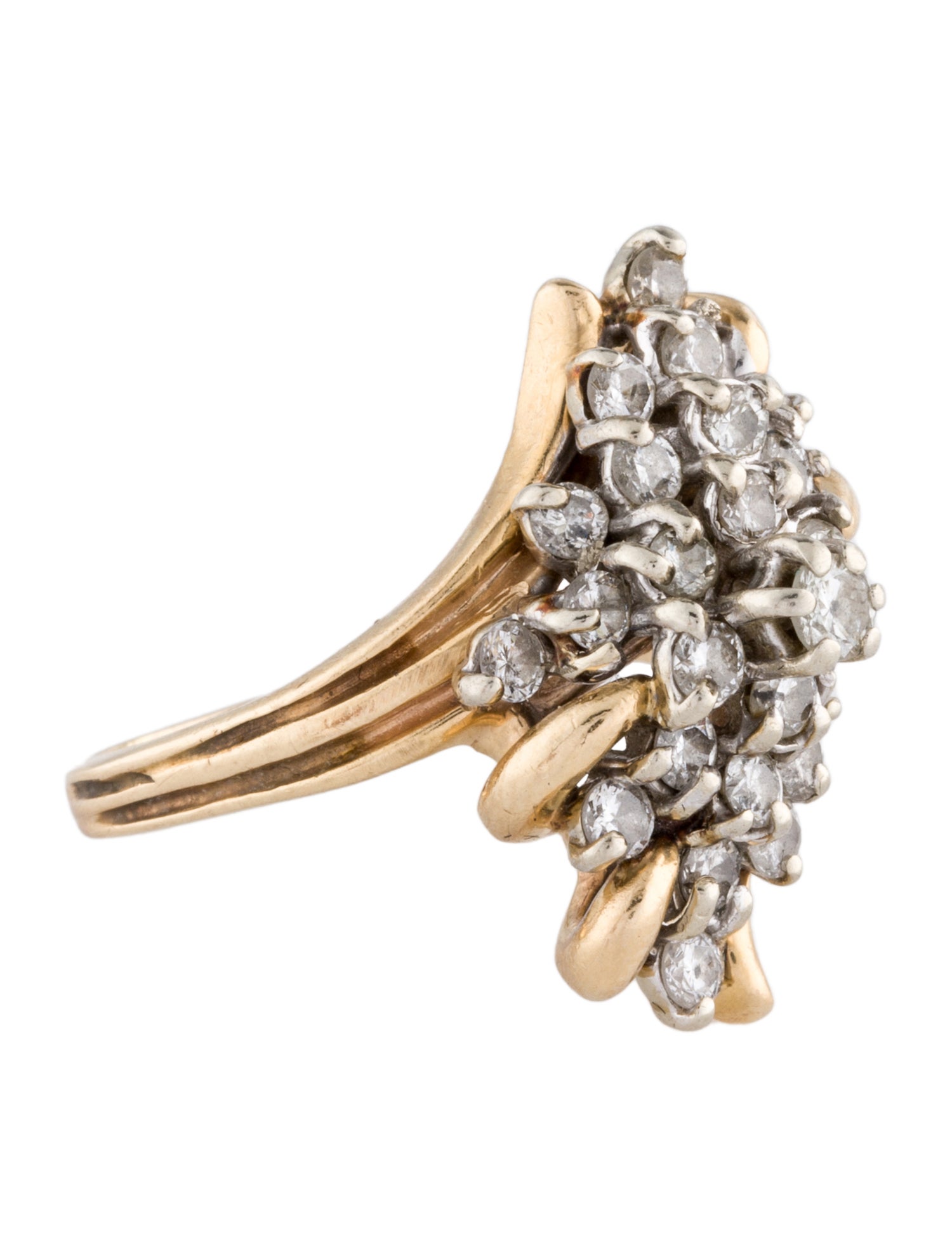 Ring 14K 1.37ctw Diamond Two-Tone Cluster Cocktail Ring