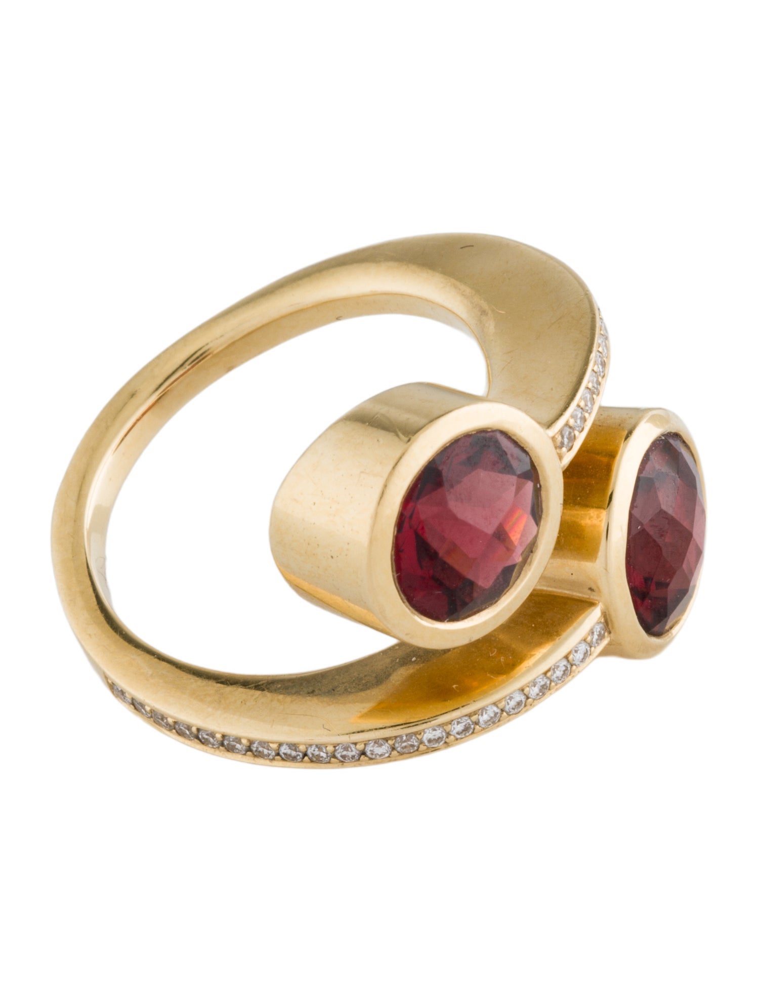 Ring 18K Garnet & Diamond Bypass Ring