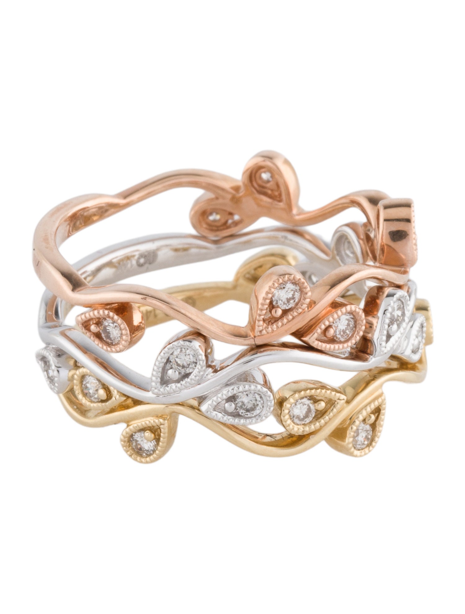 Ring 14K Diamond Floral Stacking Set