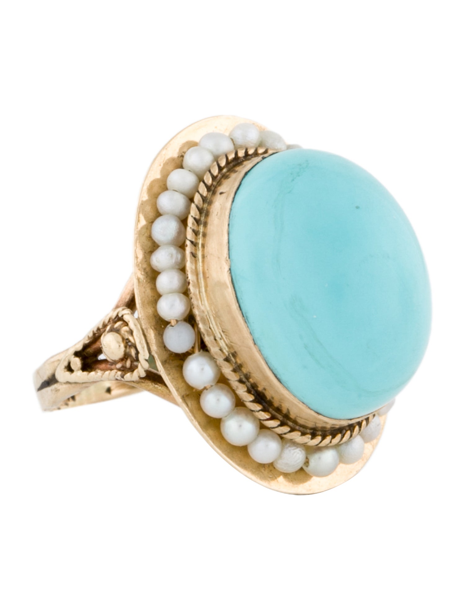 Ring 14K Pearl & Turquoise Halo Ring