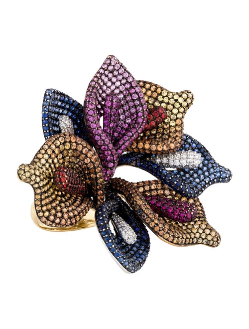 Ring 18K 13.00ctw Sapphire & Ruby Calla Lily Cocktail Ring