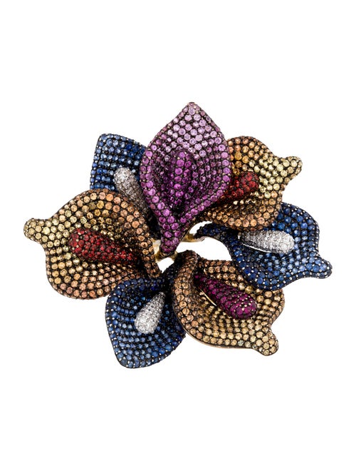 Ring 18K 13.00ctw Sapphire & Ruby Calla Lily Cocktail Ring