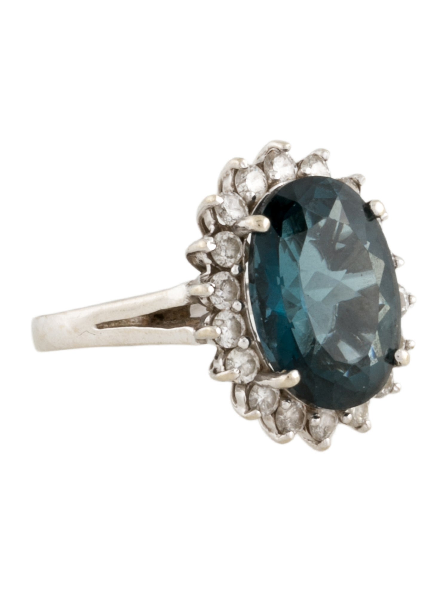 Ring 14K Topaz & Diamond Halo Cocktail Ring